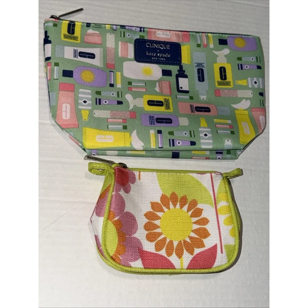 Clinique x Kate Spade New York Cosmetic Makeup Bag Limited Edition Lot Of 2 NWOT
